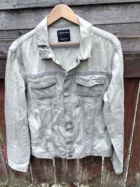 Calvin Klein Jeans,Mens,SizeL, Khaki-Tone,Mineral Washed, Denim Jacket
